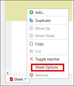 The Sheet menu.